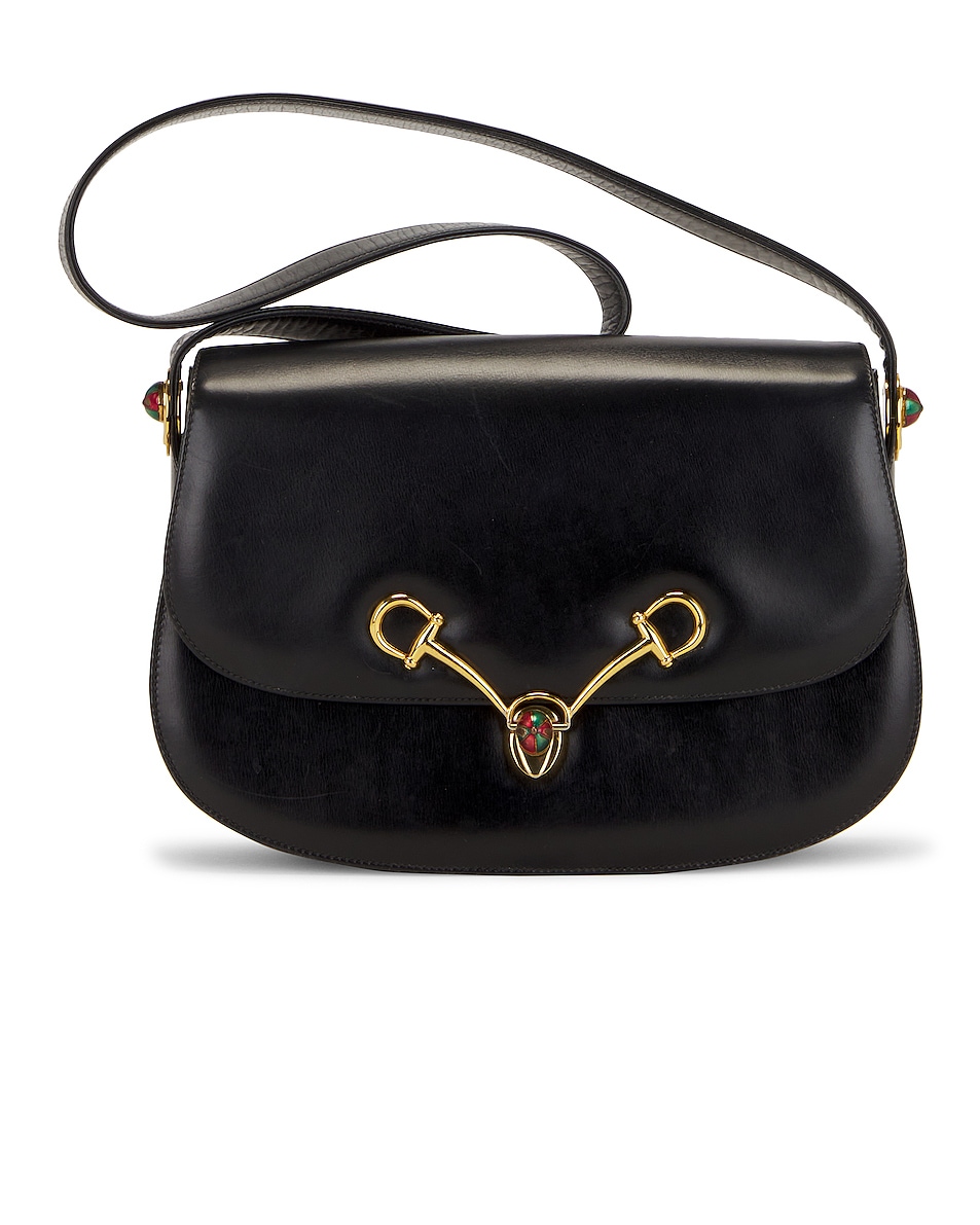 Image 1 of FWRD Renew Gucci Vintage Leather Horsebit Shoulder Bag in Black