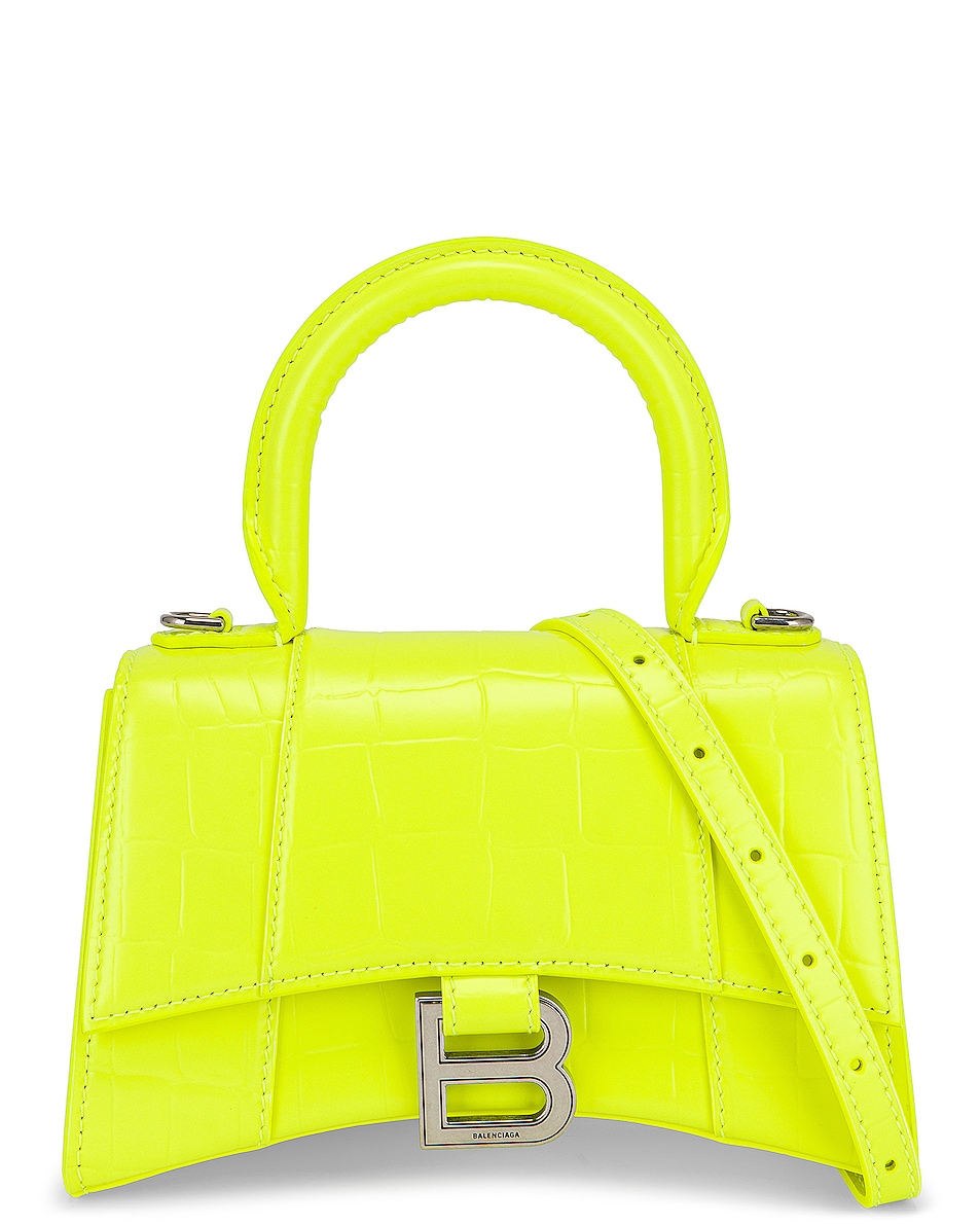 Image 1 of FWRD Renew Balenciaga XS Hourglass Top Handle Bag in Fluo Yellow