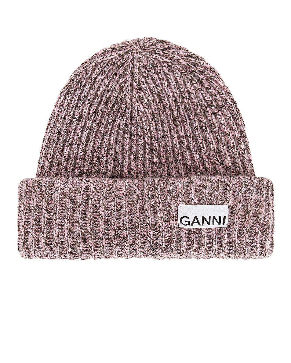 Image 1 of Ganni Rib Knit Beanie in Multicolour