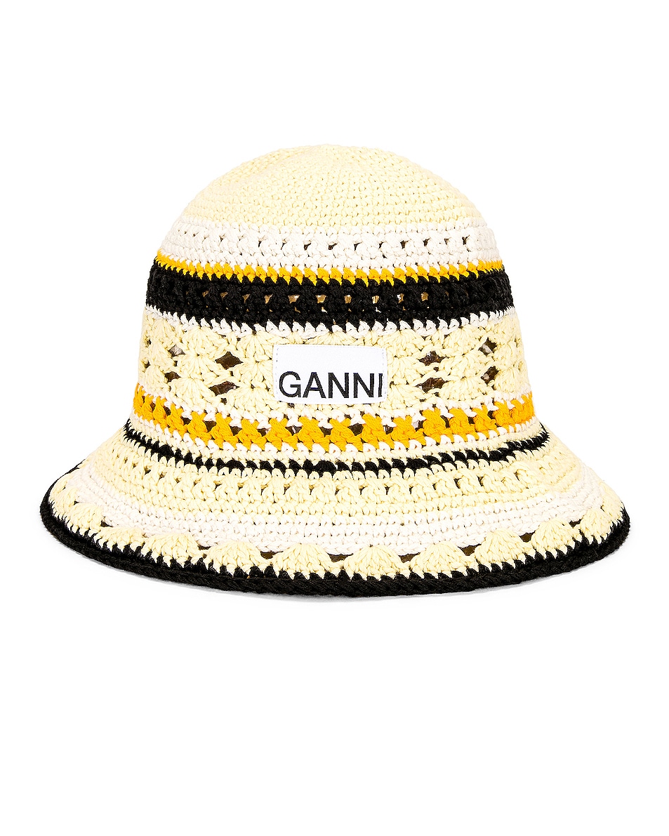 Image 1 of Ganni Cotton Crochet Bucket Hat in Flan