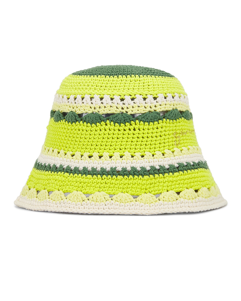 Image 1 of Ganni Crochet Bucket Hat in Tender Shoots
