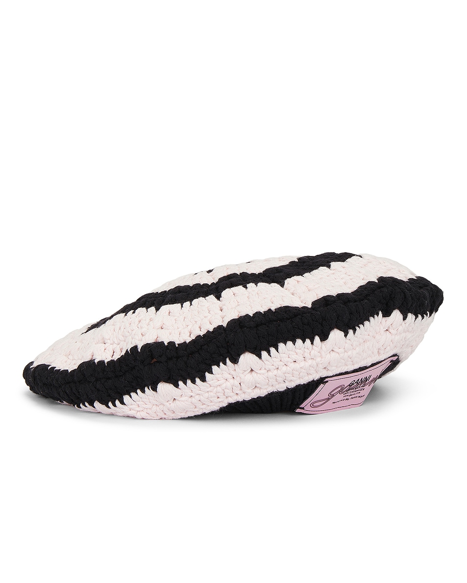 Image 1 of Ganni Cotton Crochet Beret in Primrose Pink
