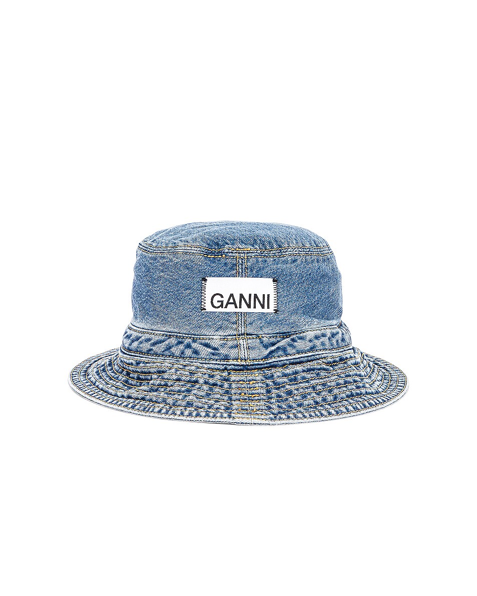 Image 1 of Ganni Washed Denim Hat in Washed Indigo