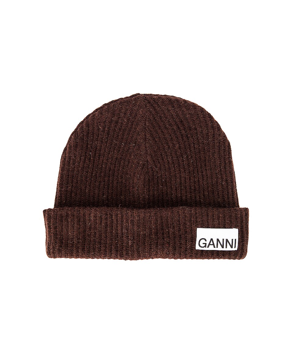 Image 1 of Ganni Recycled Wool Knit Beanie in Chicory Coffee
