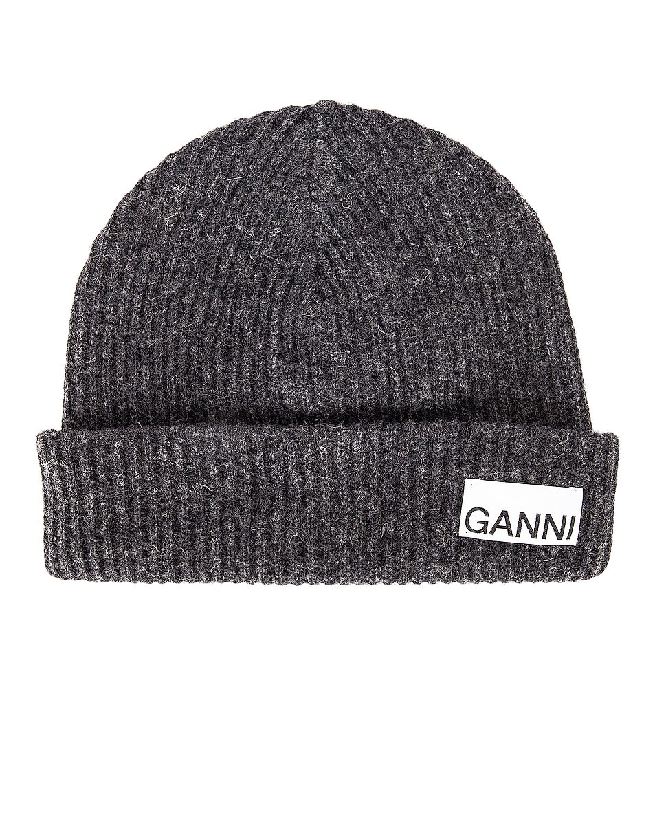 Image 1 of Ganni Recycled Wool Knit Beanie in Phantom