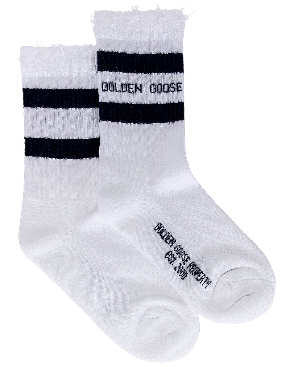 Image 1 of Golden Goose High Rib Socks in Old White & Navy