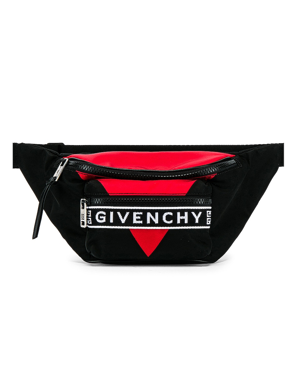 Image 1 of Givenchy Triangle Print Logo Fanny Pack in Black & Red