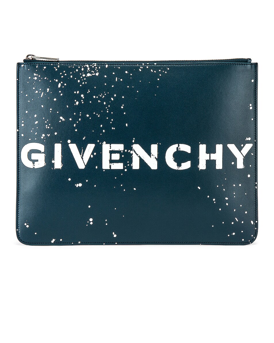 Image 1 of Givenchy Graffiti Logo Large Pouch in Oil Blue