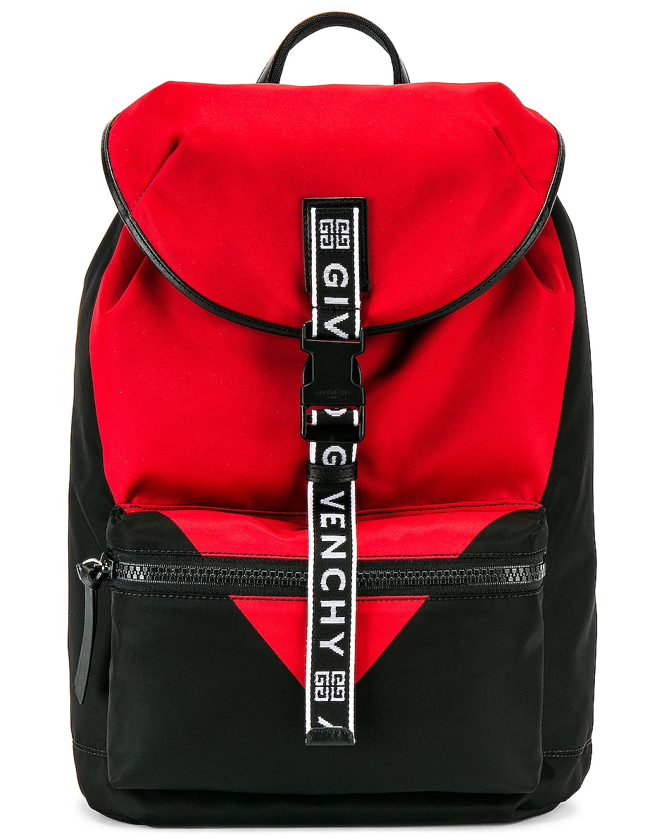 Image 1 of Givenchy Logo Webbing Backpack in Black & Red