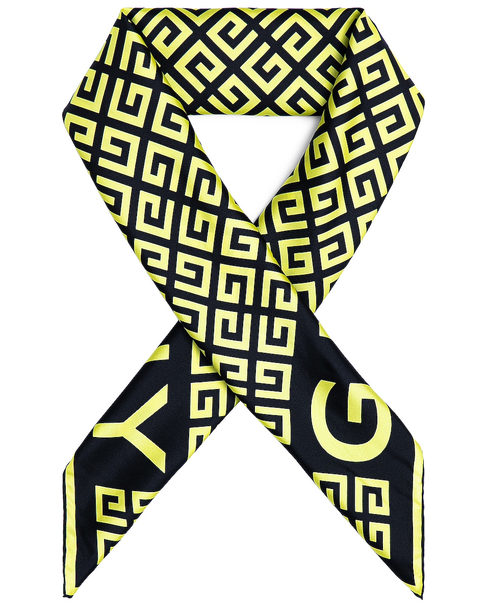Image 1 of Givenchy 4G Monogram Silk Twill in Black & Fluo Yellow