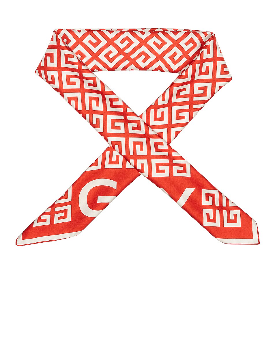 Image 1 of Givenchy 4G Monogram Silk Twill Square Scarf in Red & White