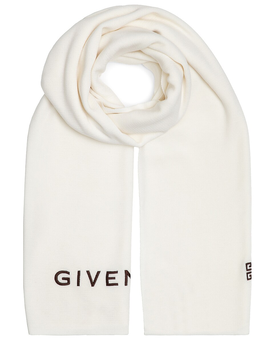 Image 1 of Givenchy 4G Knit Scarf in Ivory & Chocolate