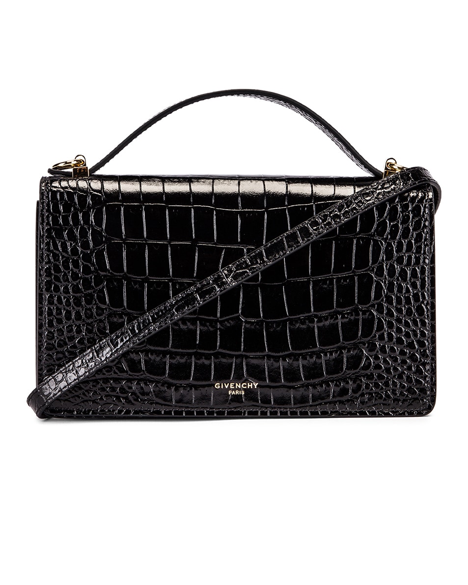 Image 1 of Givenchy Medium GV3 Croc Embossed Crossbody Bag in Black