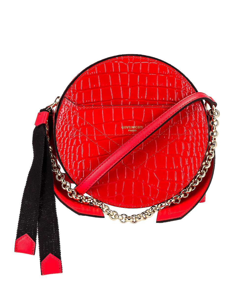 Image 1 of Givenchy Eden Embossed Croc Round Shoulder Bag in Red