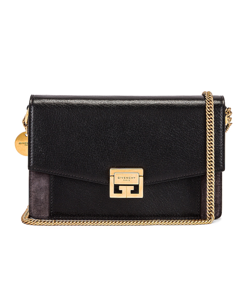 Image 1 of Givenchy GV3 Leather & Suede Wallet on Chain Bag in Black & Grey