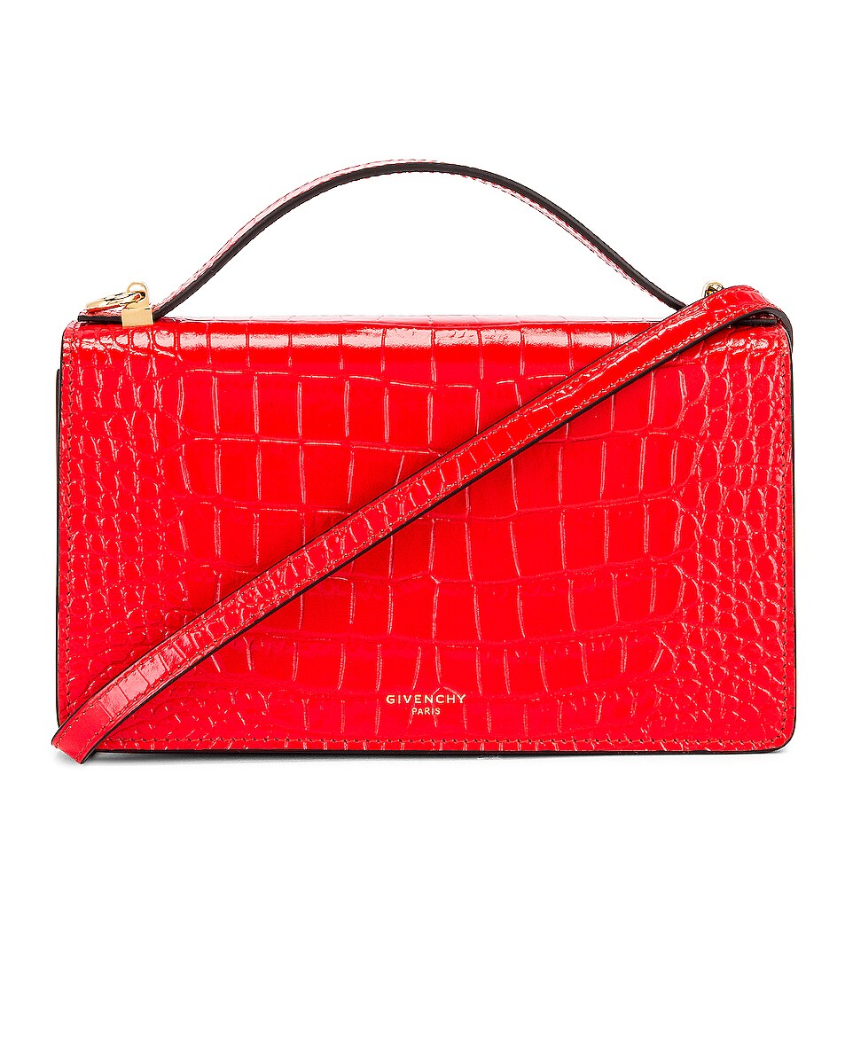 Image 1 of Givenchy GV3 Embossed Croc Strap Wallet Bag in Red