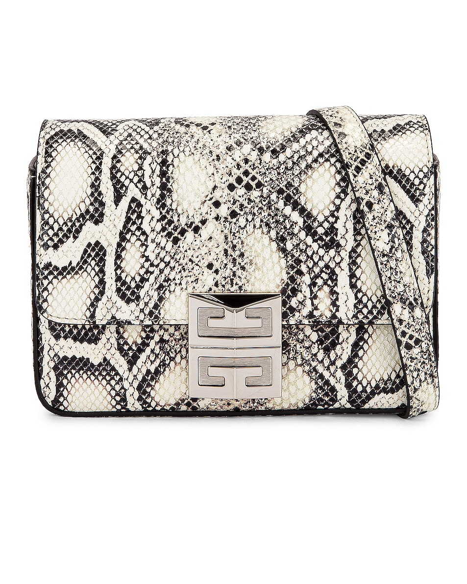 Image 1 of Givenchy Mini 4G Snake Print Crossbody Bag in Black & White