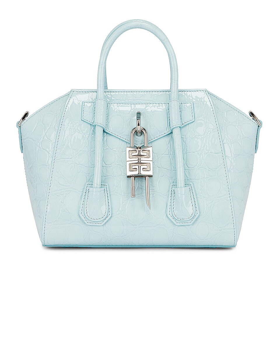 Image 1 of Givenchy Mini Antigona Lock Embossed Croc Bag in Sky Blue