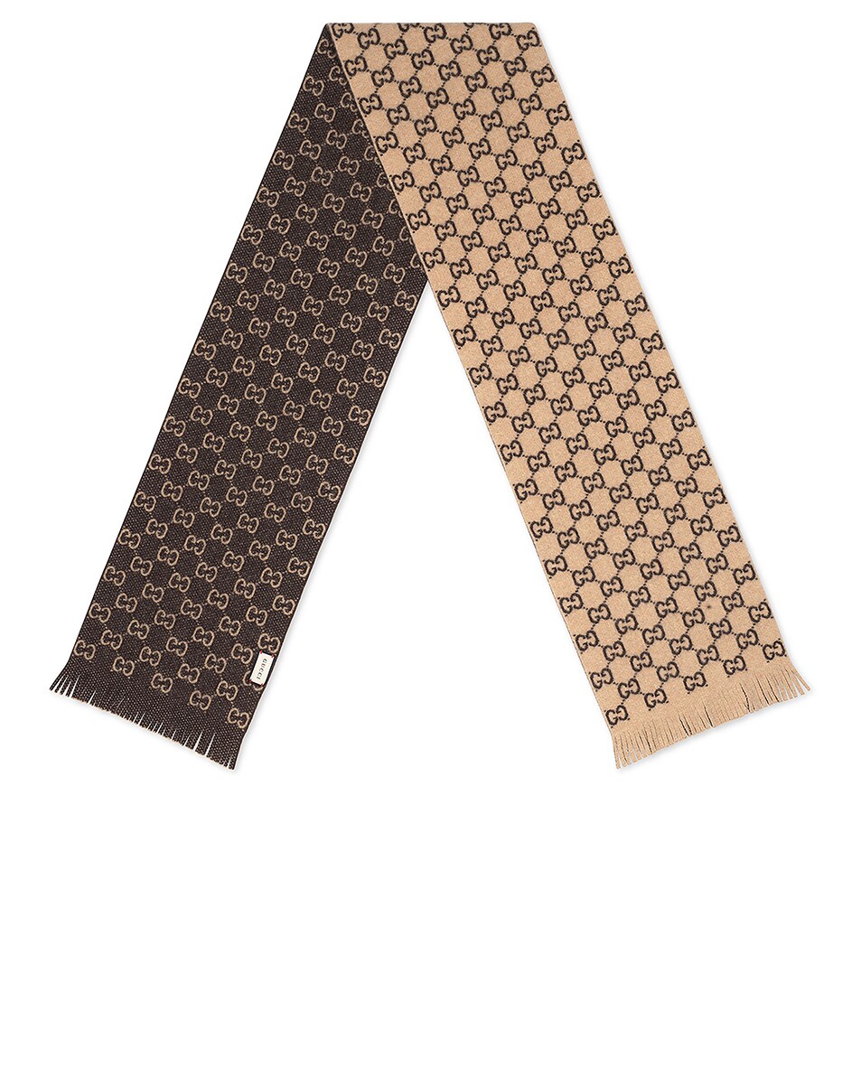 Image 1 of Gucci Gg Wool Scarf In Beige & Dark Brown in Beige & Dark Brown