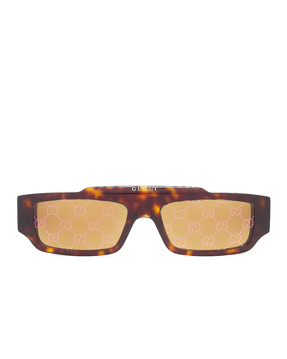 Image 1 of Gucci Rectangle Sunglasses in Havana & Yellow