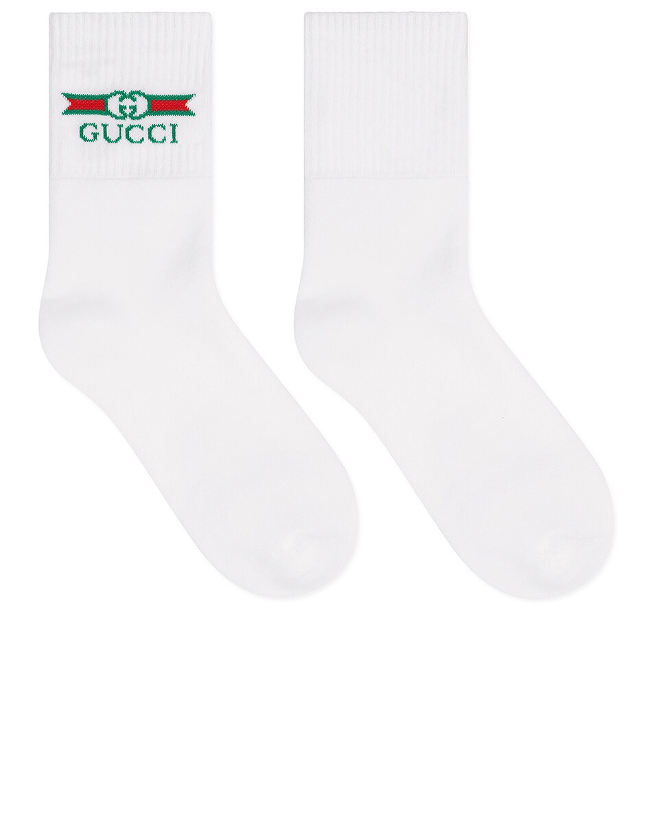 Image 1 of Gucci Cotton Socks With Gucci Label Detail In Ivory in Ivory