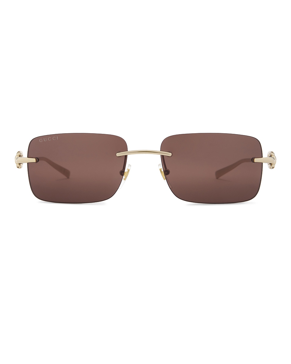 Image 1 of Gucci Rectangular Sunglasses in Gold & Brown