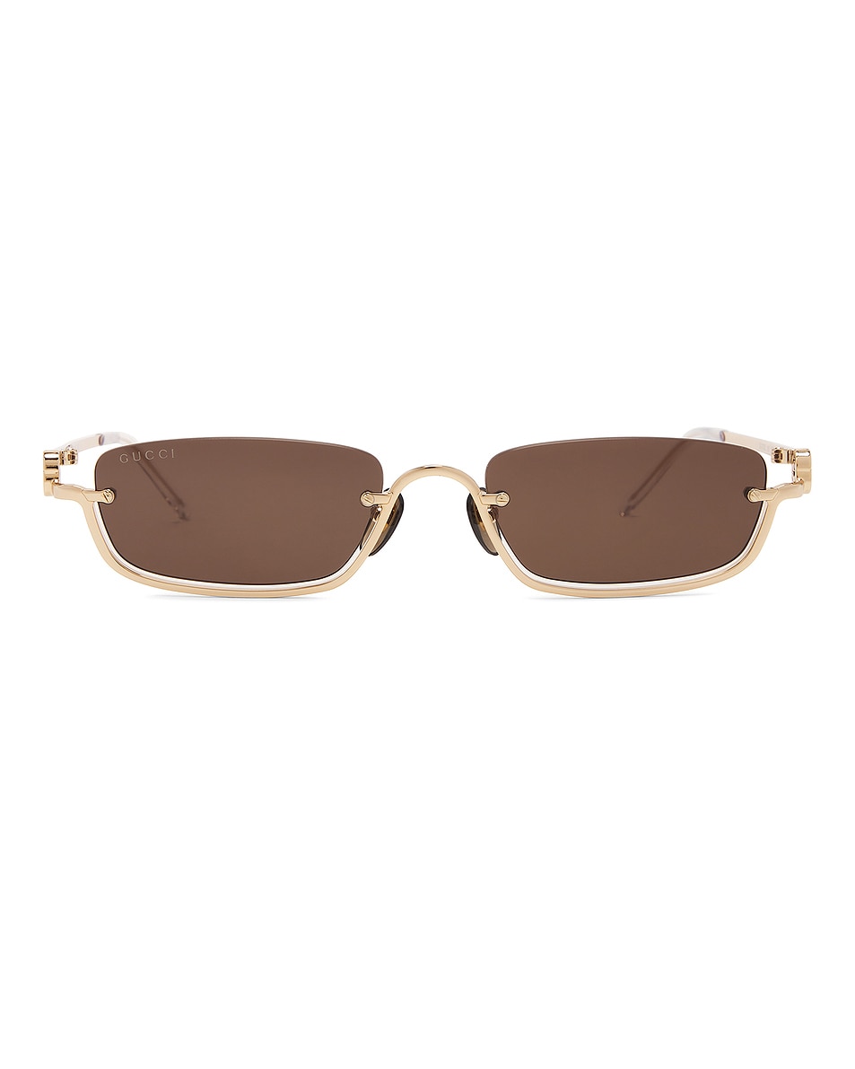 Image 1 of Gucci Rectangular Sunglasses in Gold & Brown