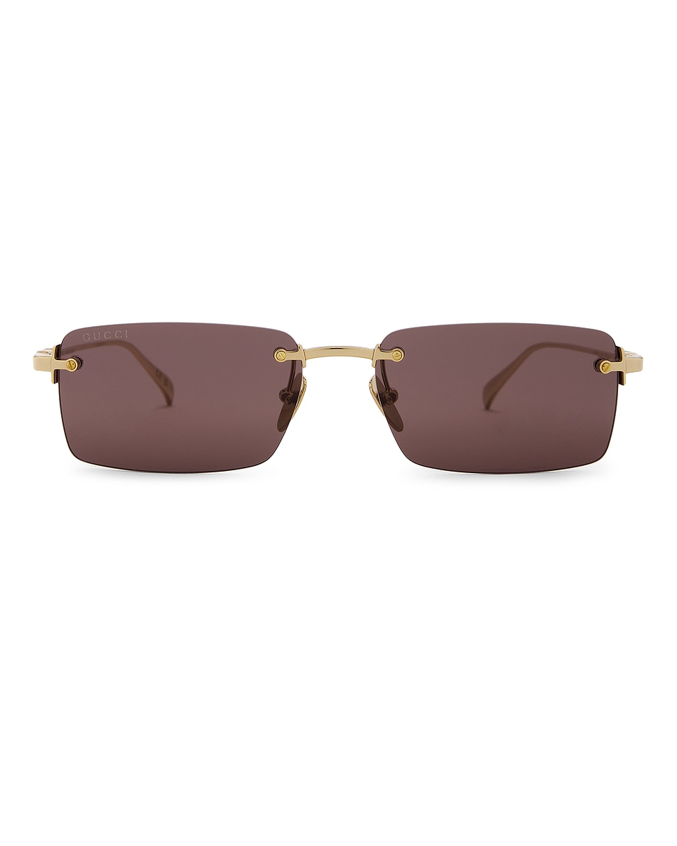 Image 1 of Gucci Rectangular Sunglasses in Gold & Grey