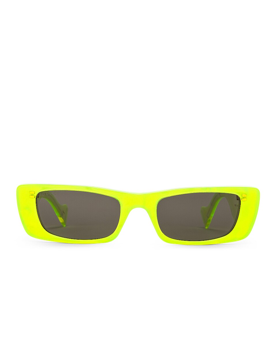 Image 1 of Gucci Small Rectangle Sunglasses in Neon Yellow