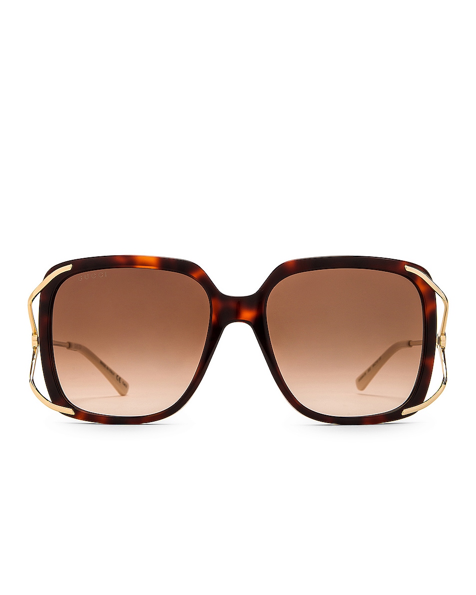 Image 1 of Gucci Vintage Inspired Fork Sunglasses in Shiny Red Classic Havana