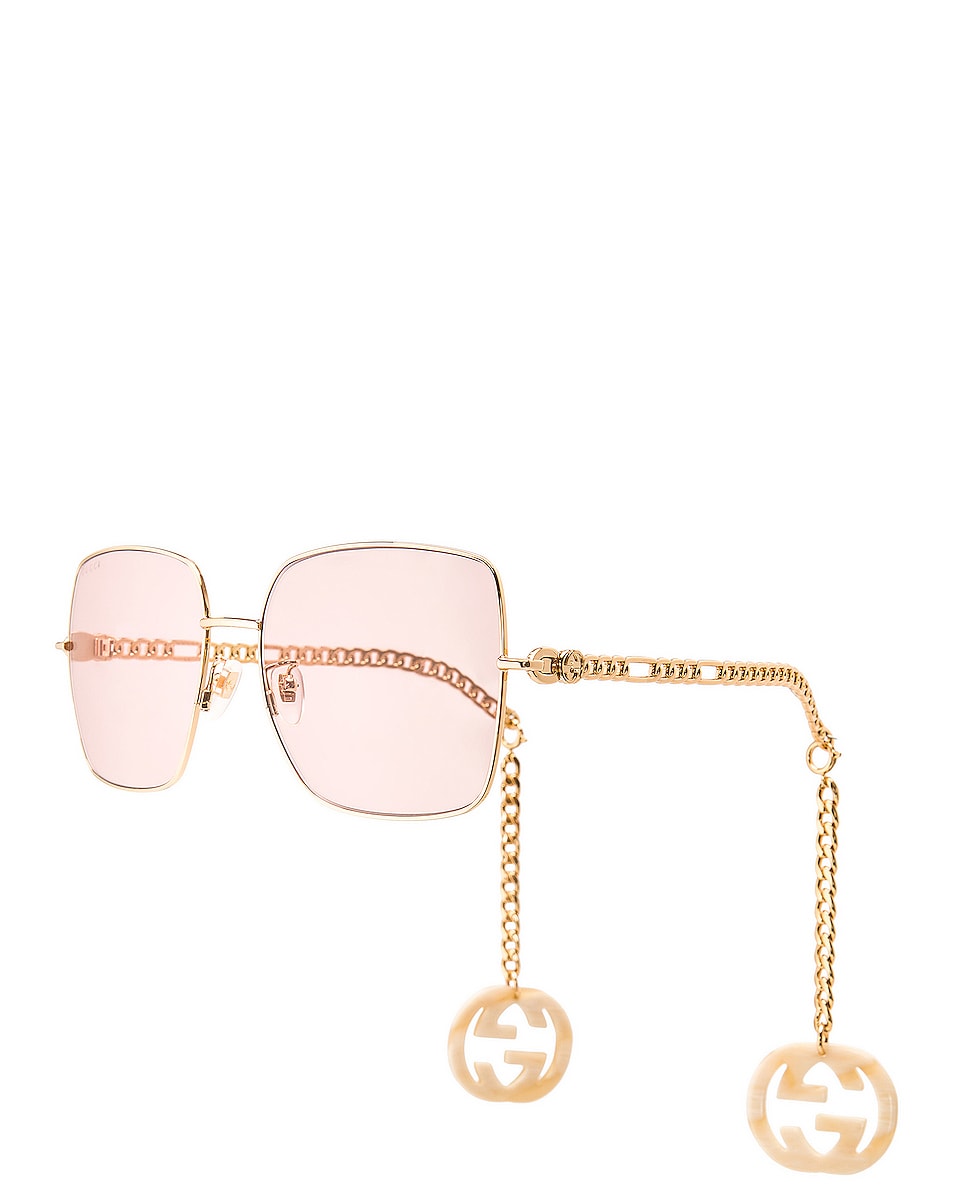Image 1 of Gucci Chain Square Sunglasses in Shiny Gold & Pink