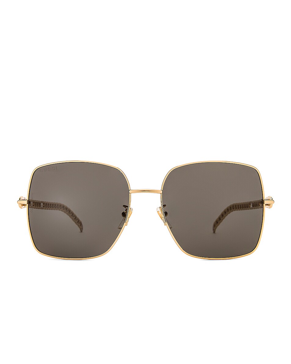 Gucci Chain Square Sunglasses in Shiny Black & Grey | FWRD