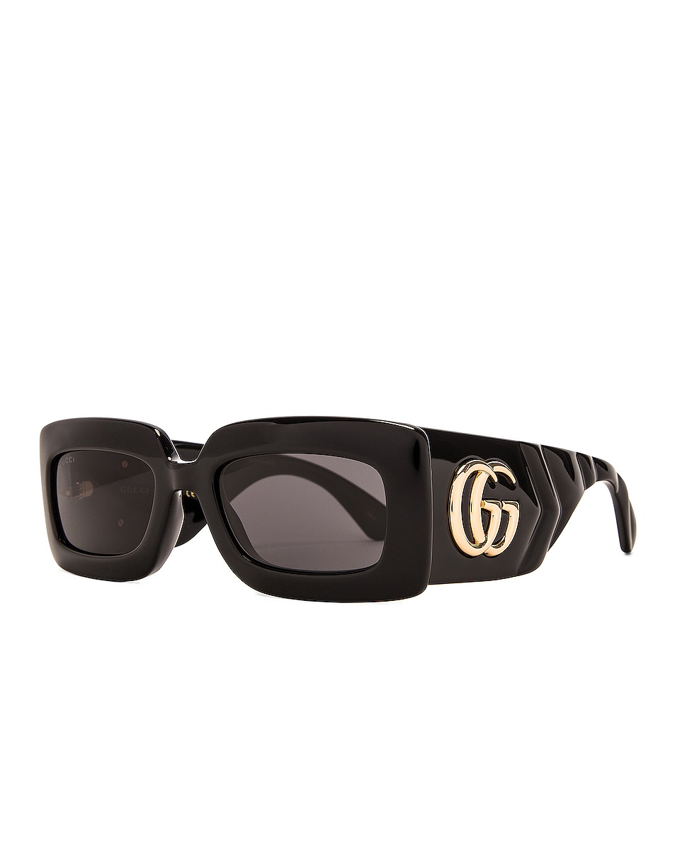 Gucci Matelasse Rectangular Sunglasses in Black | FWRD