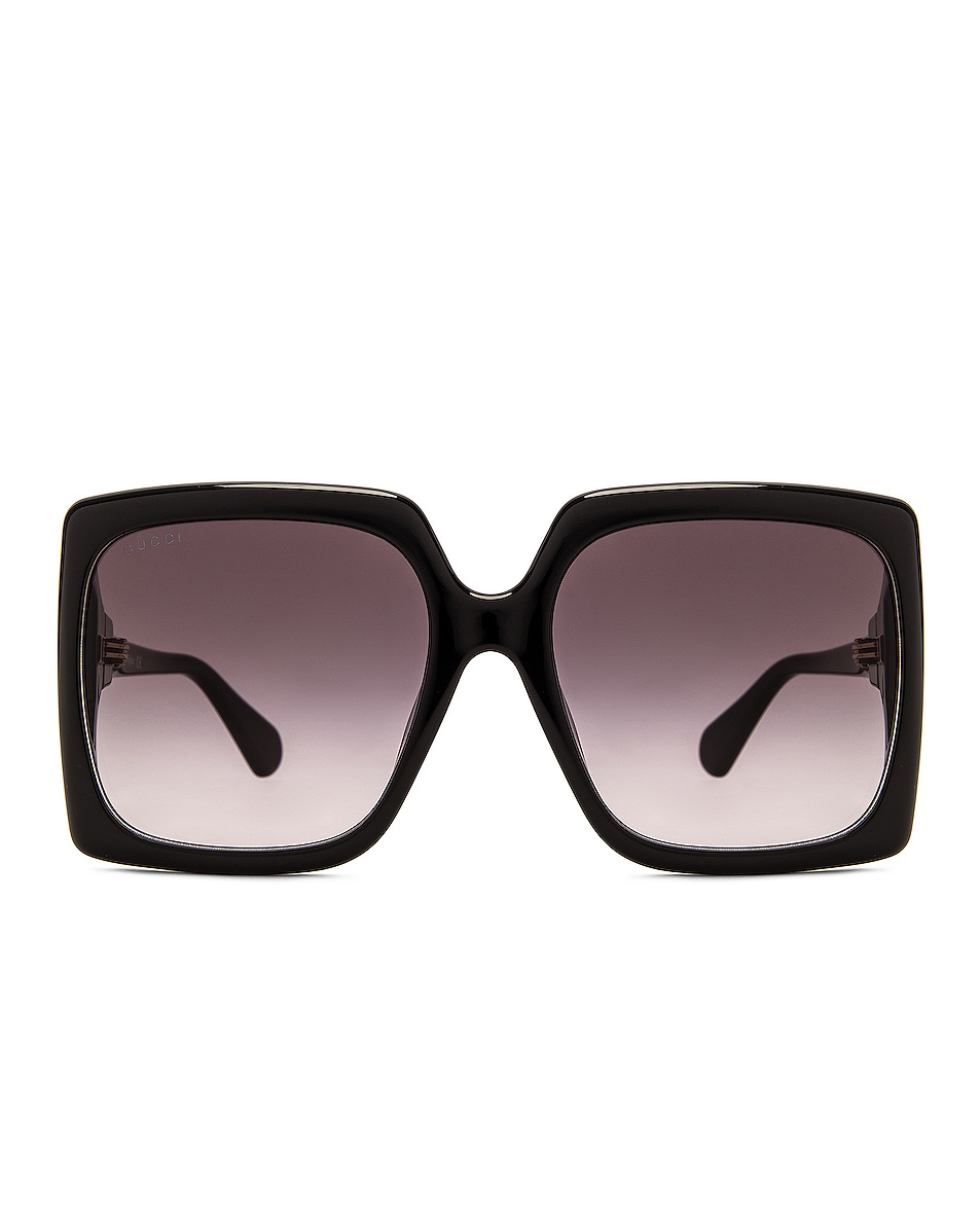 Image 1 of Gucci Fork Oversize Square Sunglasses in Shiny Black & Grey Gradient