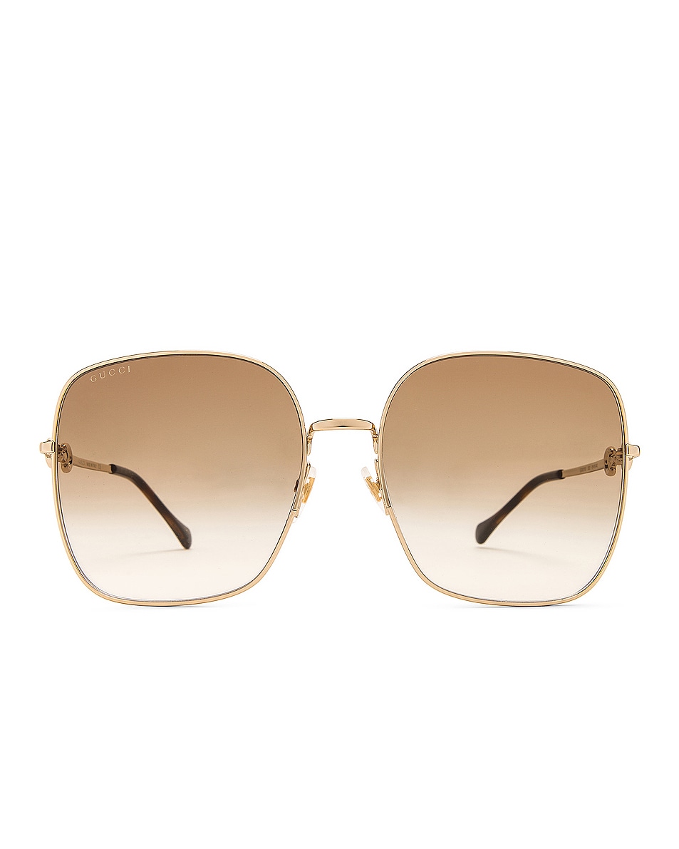 Image 1 of Gucci Horsebit Oversize Square Sunglasses in Shiny Endura Gold & Brown Gradient