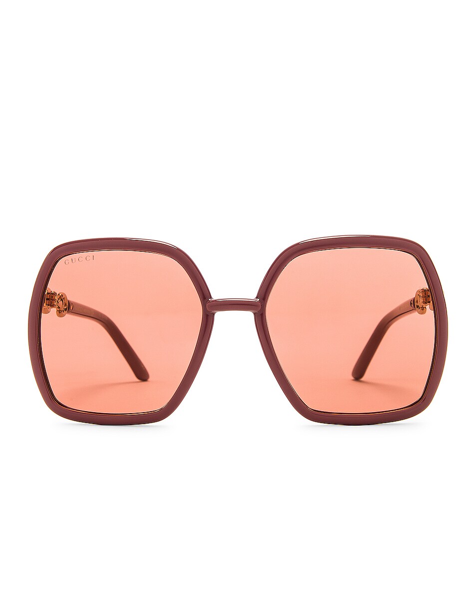 Image 1 of Gucci Horsebit Oversize Hexagonal Sunglasses in Shiny Solid Mauve