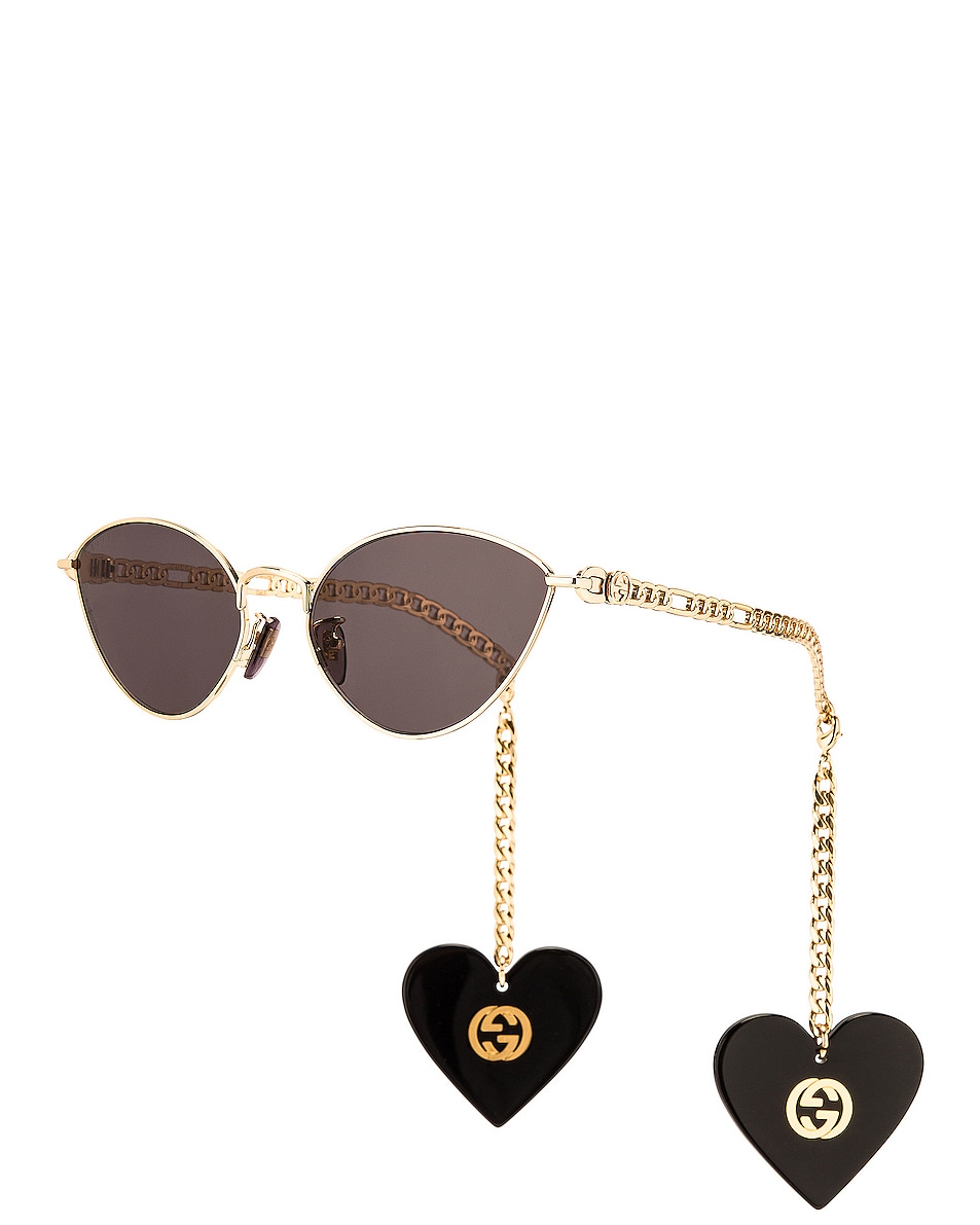 Image 1 of Gucci Chain Cat Eye Sunglasses in Shiny Endura Gold & Grey