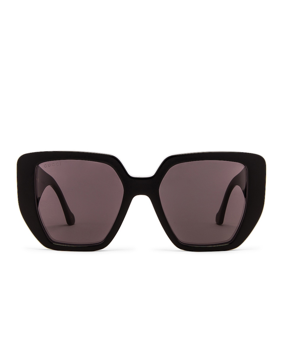Image 1 of Gucci Oversize Geometric Sunglasses in Shiny Black & Solid Grey