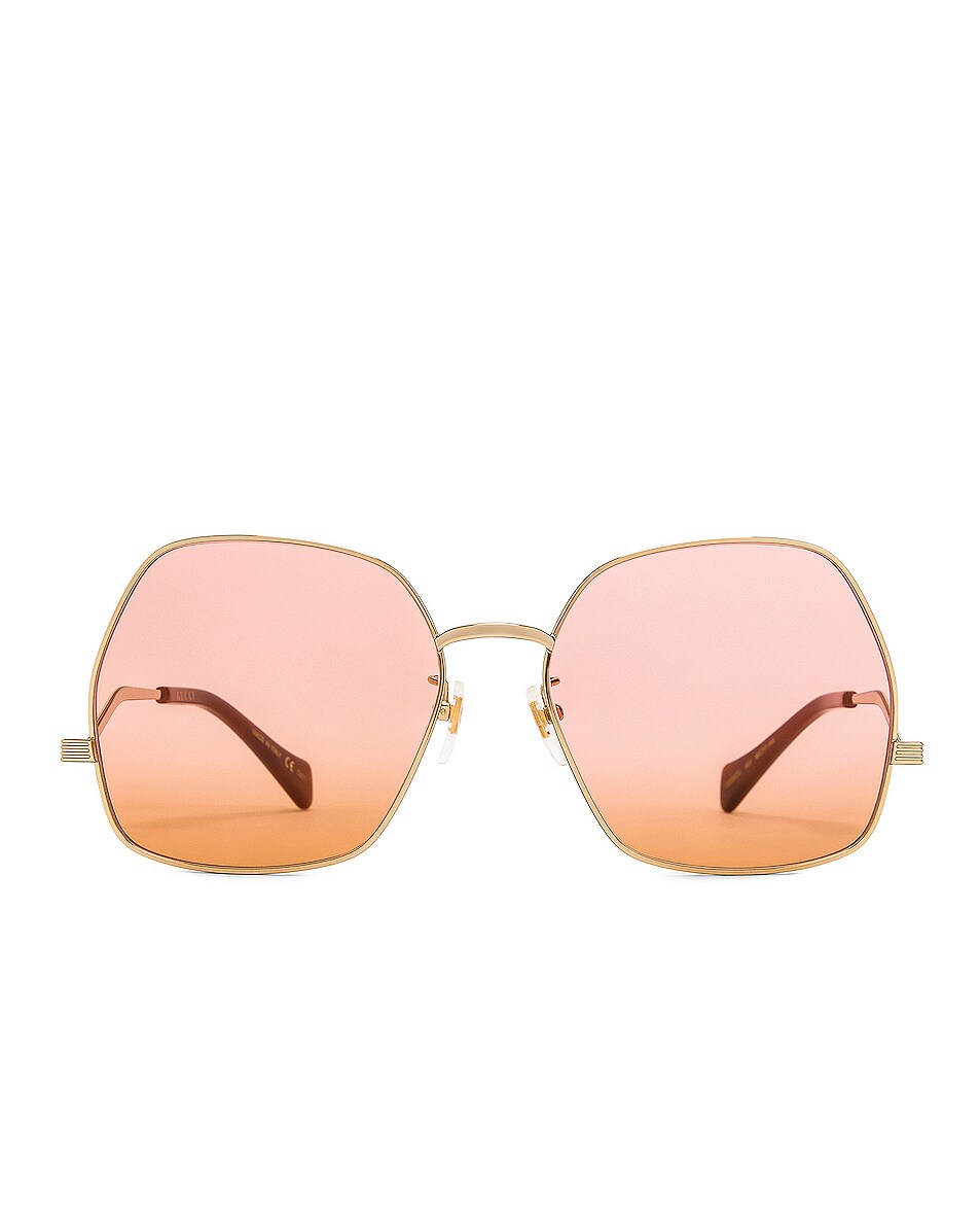 Image 1 of Gucci Metal Wave Hexagonal Sunglasses in Shiny Endura Gold & Pink Orange