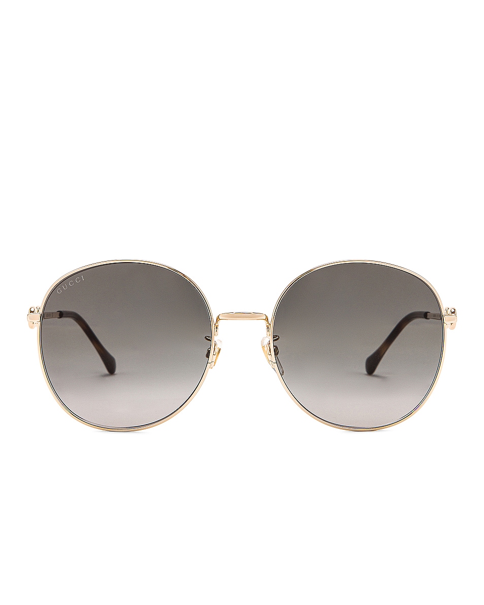 Image 1 of Gucci Metal Horsebit Sunglasses in Shiny Endura Gold & Gradient Grey