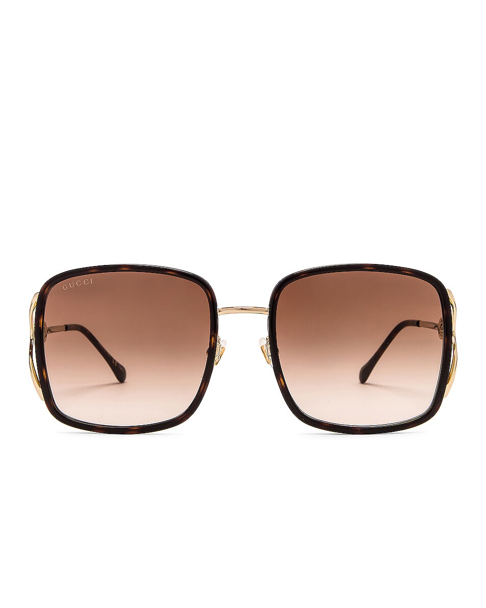 Image 1 of Gucci Horsebit Hinge Square Sunglasses in Shiny Dark Havana