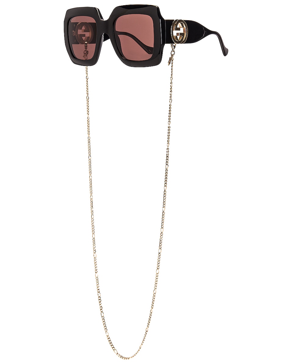 Image 1 of Gucci Chain Oversize Bold Sunglasses in Shiny Black