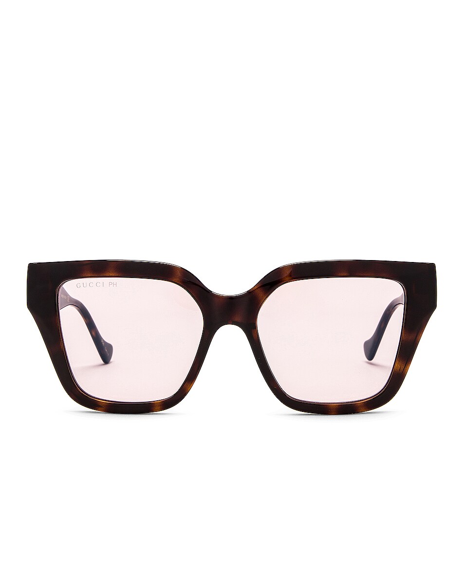 Image 1 of Gucci Chain GG Cut Out Transitional Glasses in Shiny Dark Havana