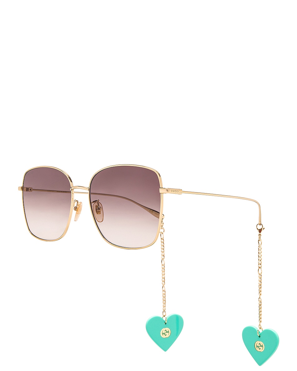 Image 1 of Gucci Chain Oversize Square Charm Sunglasses in Shiny Endura Gold