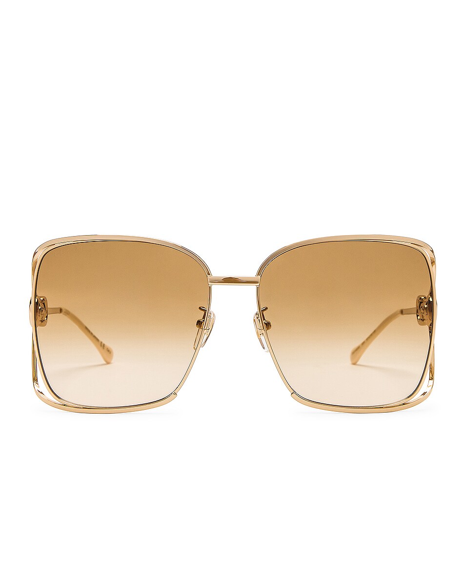 Image 1 of Gucci Horsebit Hinge Square Sunglasses in Shiny Endura Gold