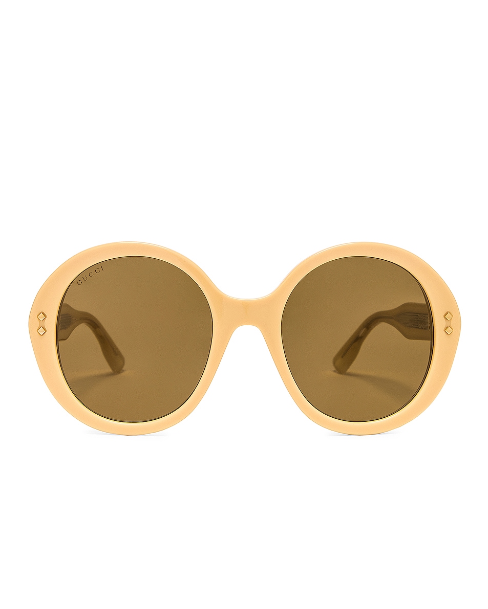 Image 1 of Gucci Large Round Sunglasses in Shiny Solid Butter Yellow