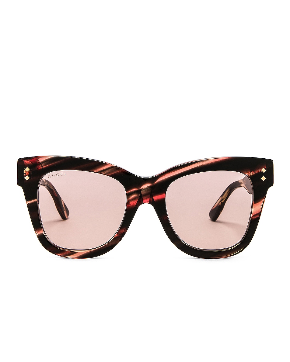 Image 1 of Gucci Square Sunglasses in Shiny Flamed Black & Pink