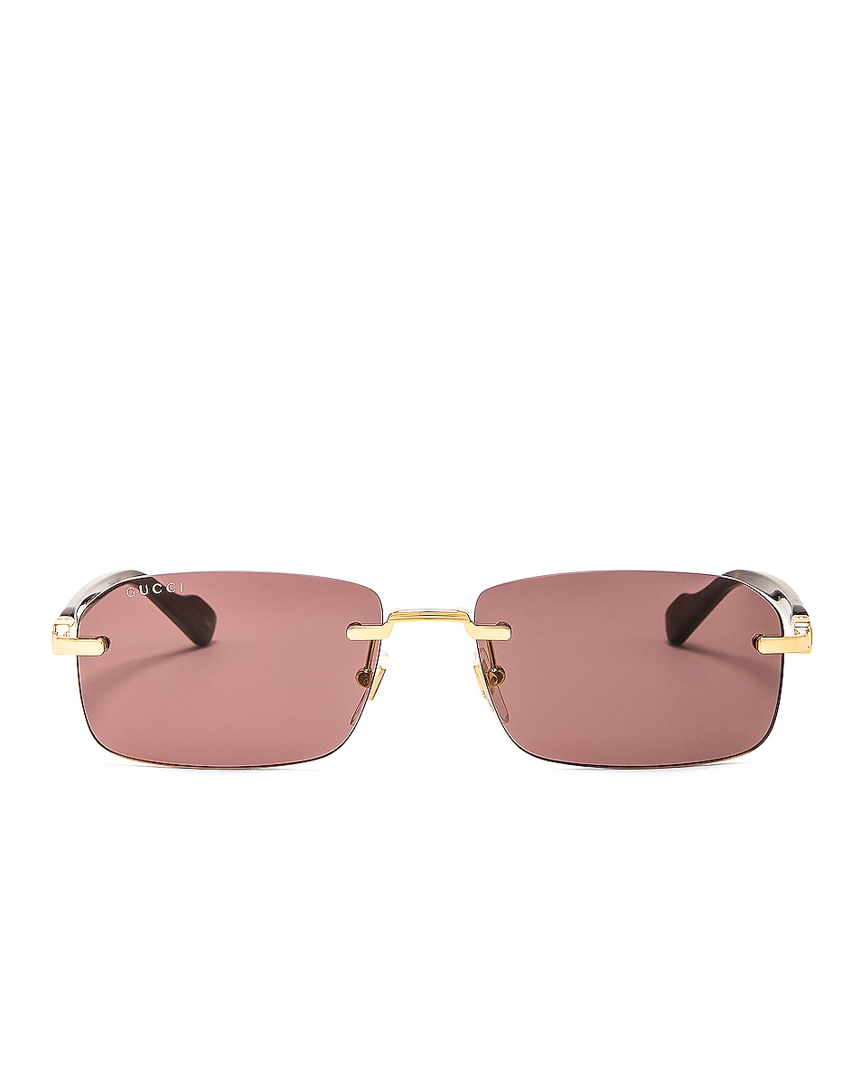 Image 1 of Gucci Rectangular Metal Sunglasses in Gold, Havana, & Brown