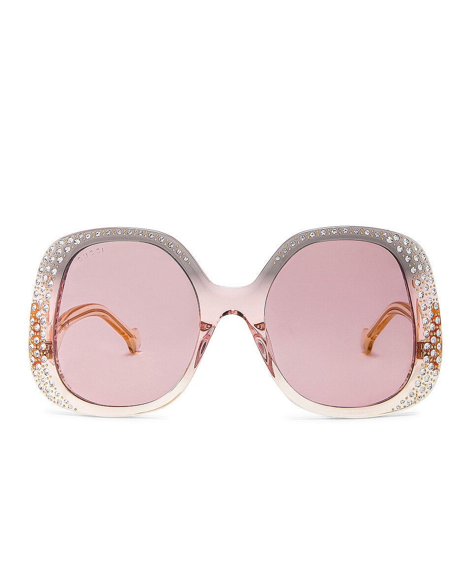 Image 1 of Gucci Vague Butterfly Sunglasses in Transparent Grey, Pink & Yellow