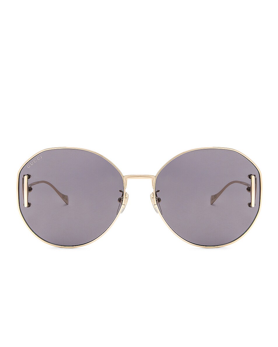 Image 1 of Gucci Oversized Round Metal Sunglasses in Gold & Grey